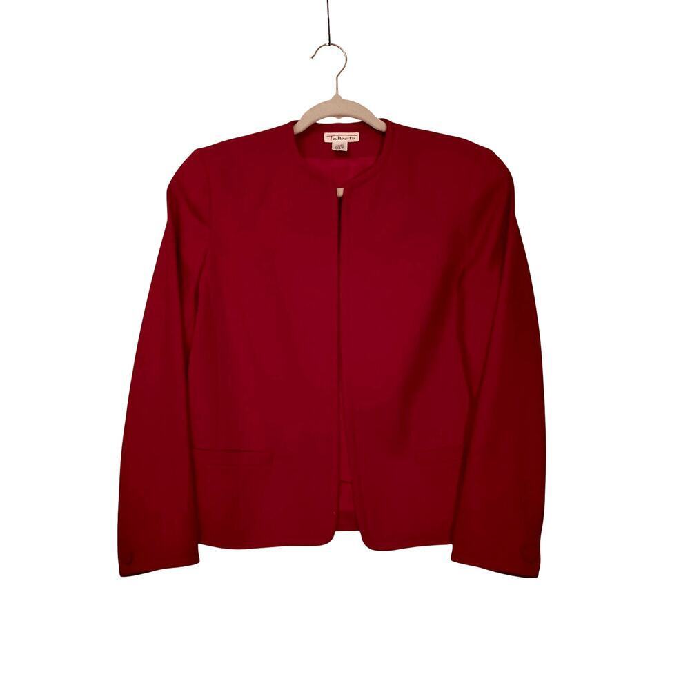 Talbot's Deep Red Open Front Vintage Blazer 100% Wool Front Pockets Size 6